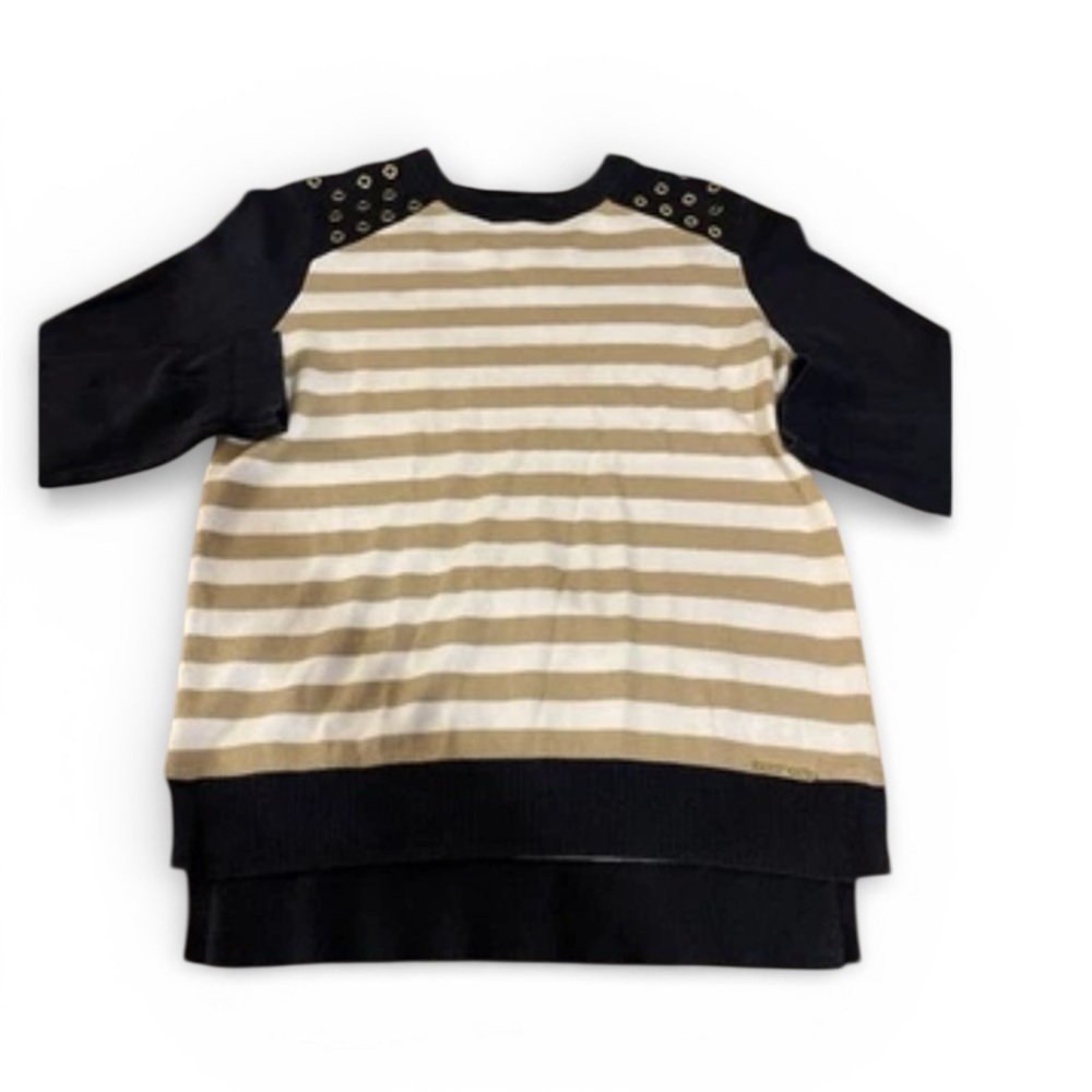 Michael Kors Striped Black and Tan Sweater with Grommet Detail - Picture 1 of 4